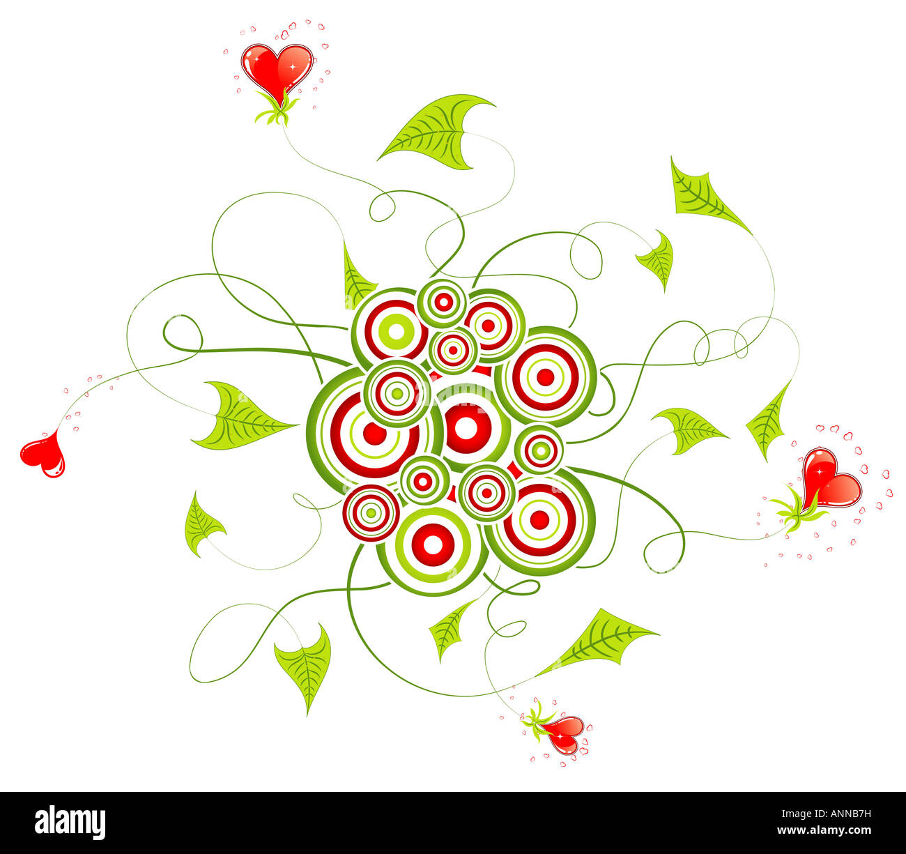 Valentines Day Hearts florals avec fond et circle Banque D'Images