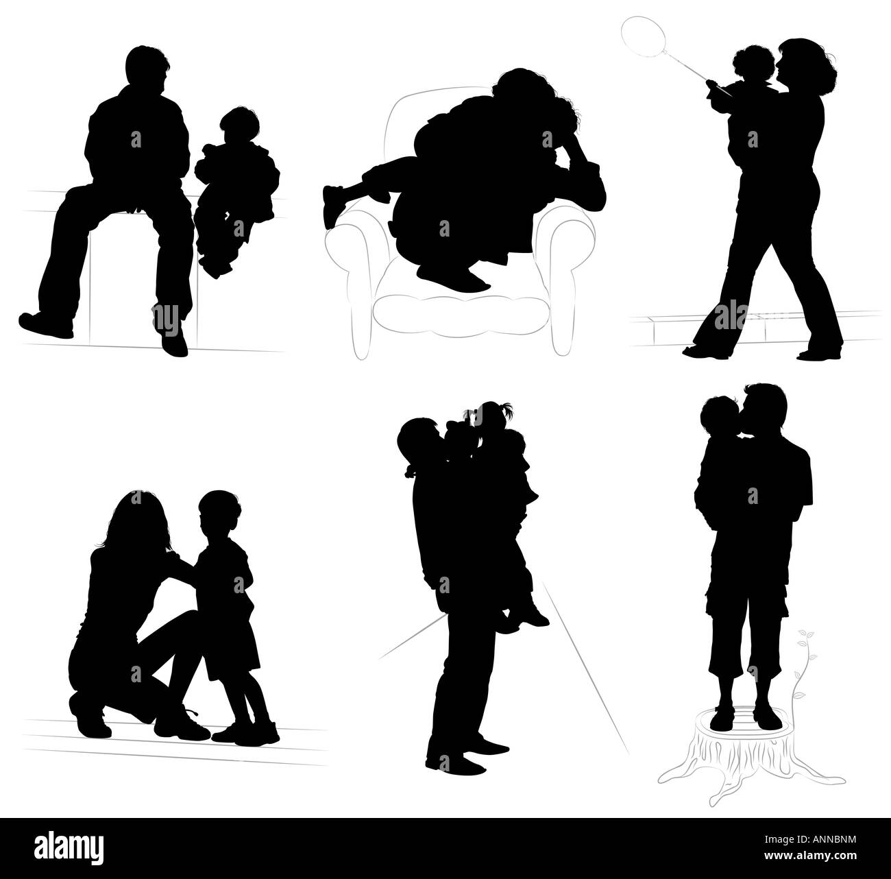 Silhouettes de parents avec enfants Banque D'Images