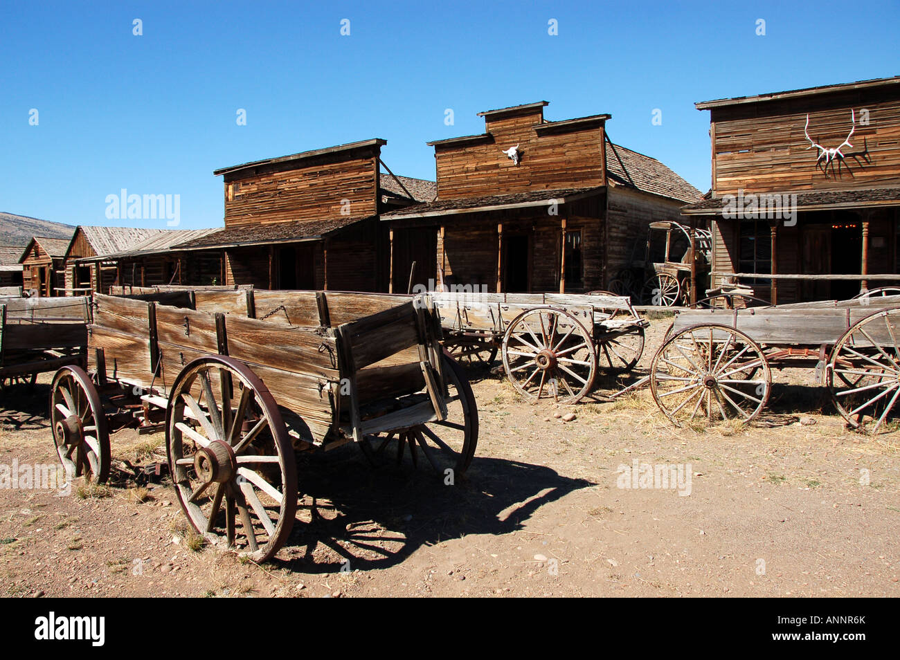 Wild West vieux bâtiments à l'Old Trail Town, Cody, Wyoming Banque D'Images
