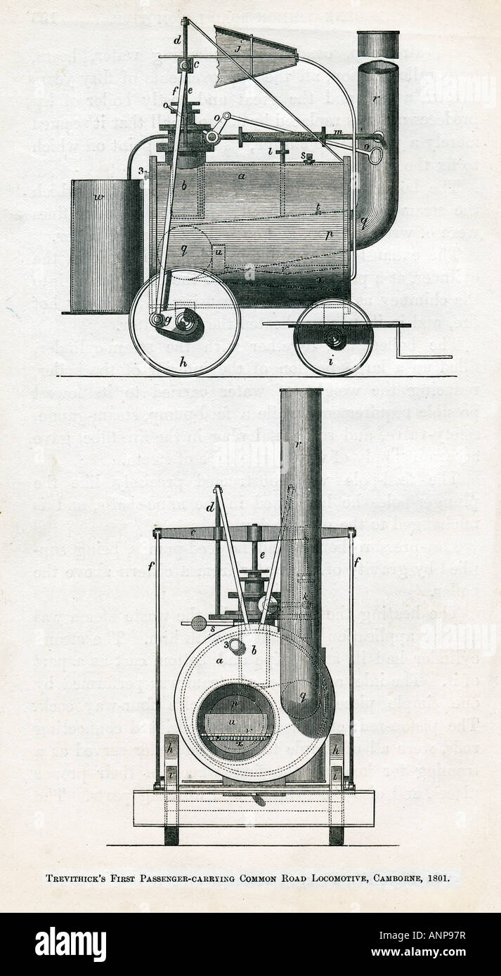 TreviThick Road Locomotive 1801 la première locomotive à vapeur de transport de passagers conçue pour la route et testée à Camborne où elle a explosé Banque D'Images