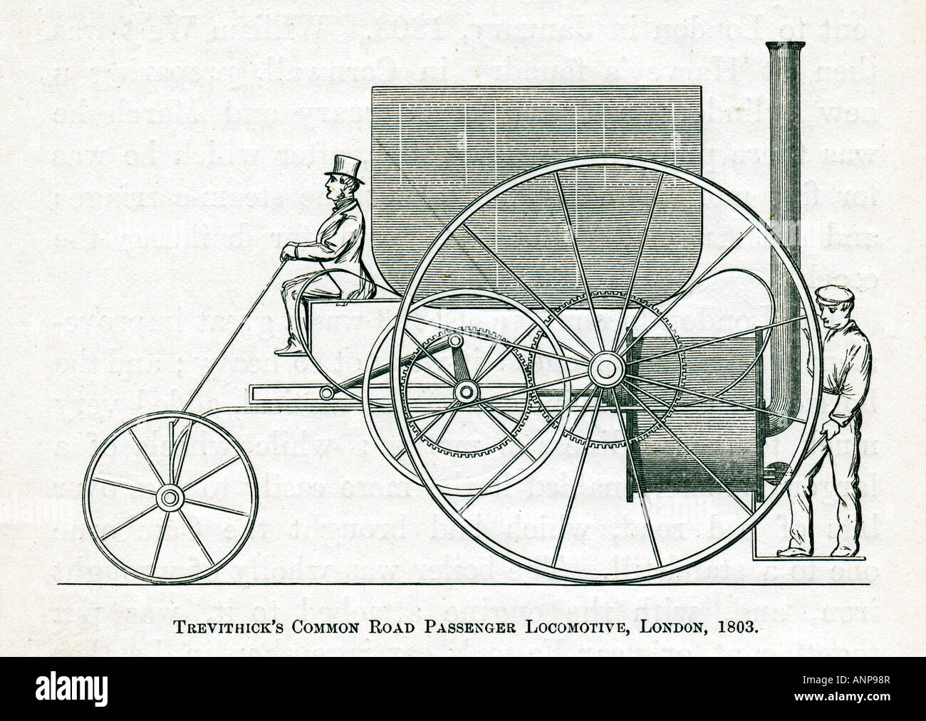 Trevithick Locomotive de voyageurs par route 1803 le London Chariot à vapeur commandé de Holborn à Paddington et à l'arrière Banque D'Images