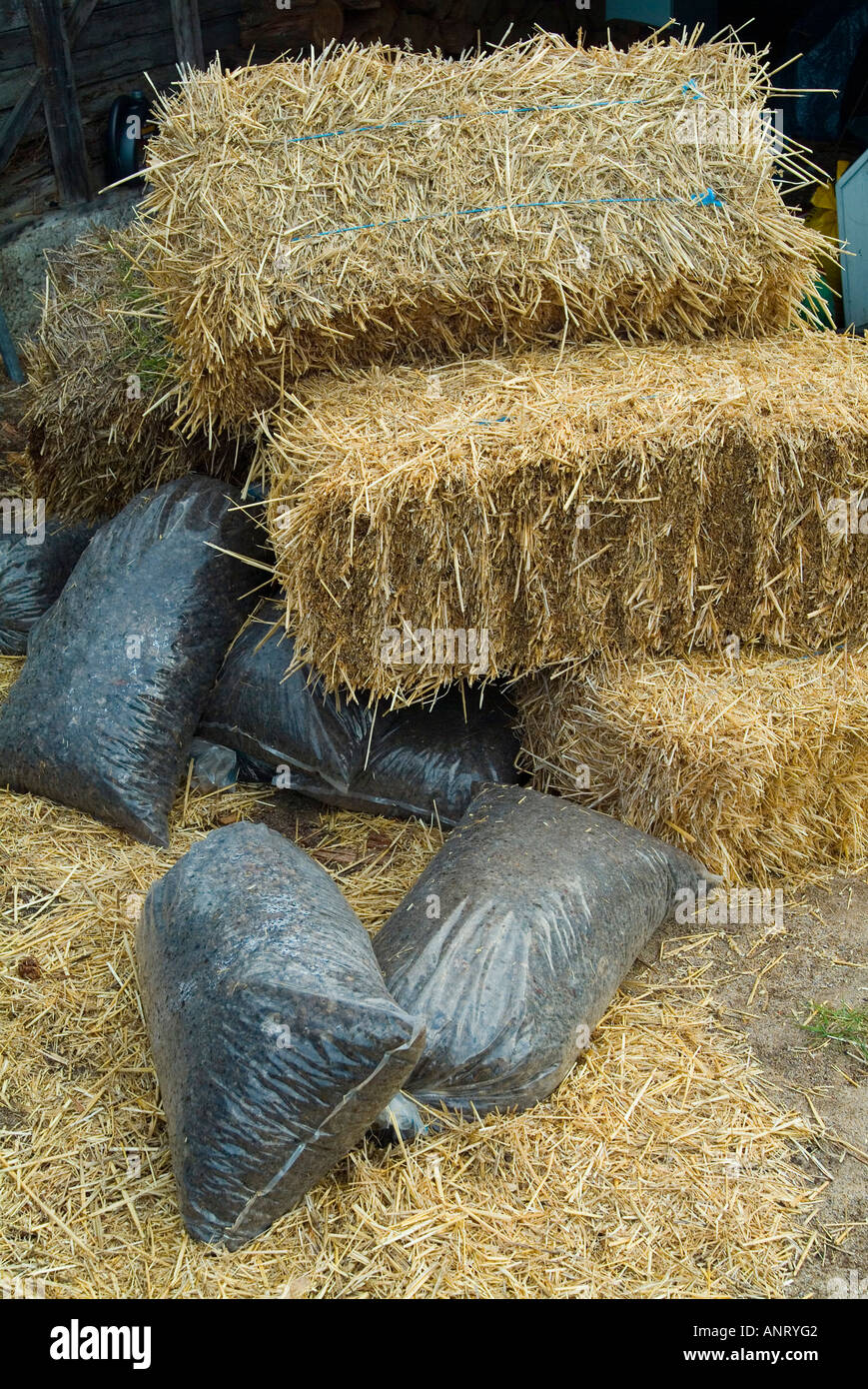 Ingrédients du compost de la paille et des sacs de fumier de mouton Photo  Stock - Alamy