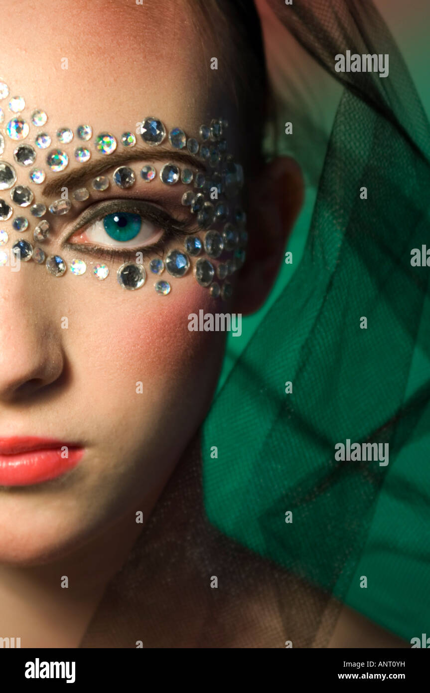 Femme aux yeux vert bleu diamants Banque D'Images