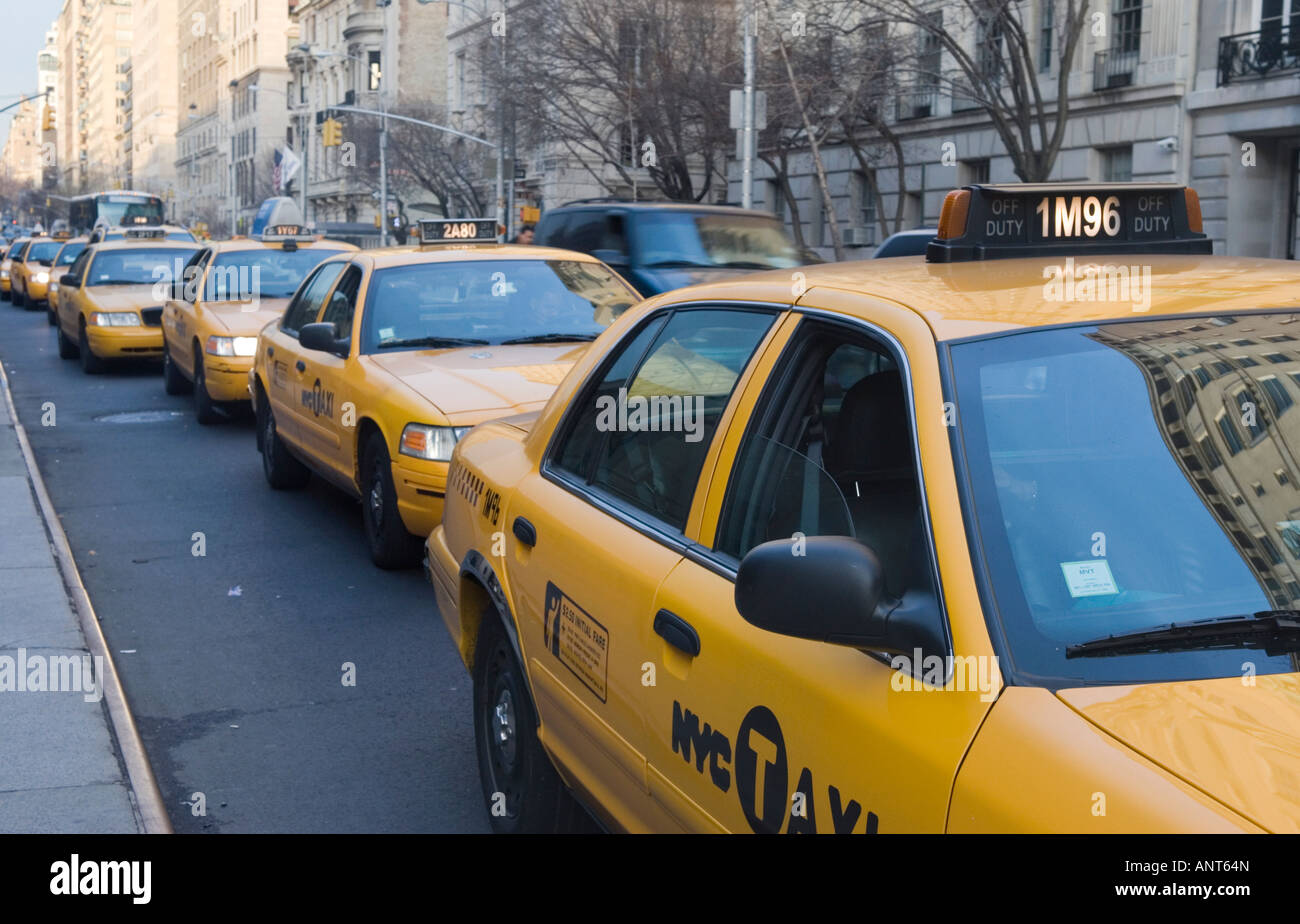Des taxis alignés sur la Cinquième Avenue à New York City Banque D'Images