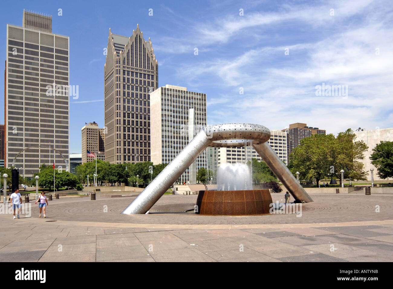 La fontaine au Riverfront Plaza Detroit Michigan MI Hart Banque D'Images