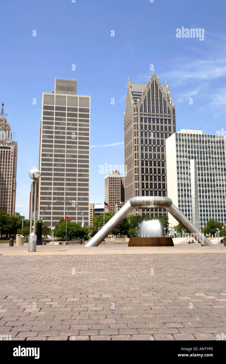 La fontaine au Riverfront Plaza Detroit Michigan MI Hart Banque D'Images