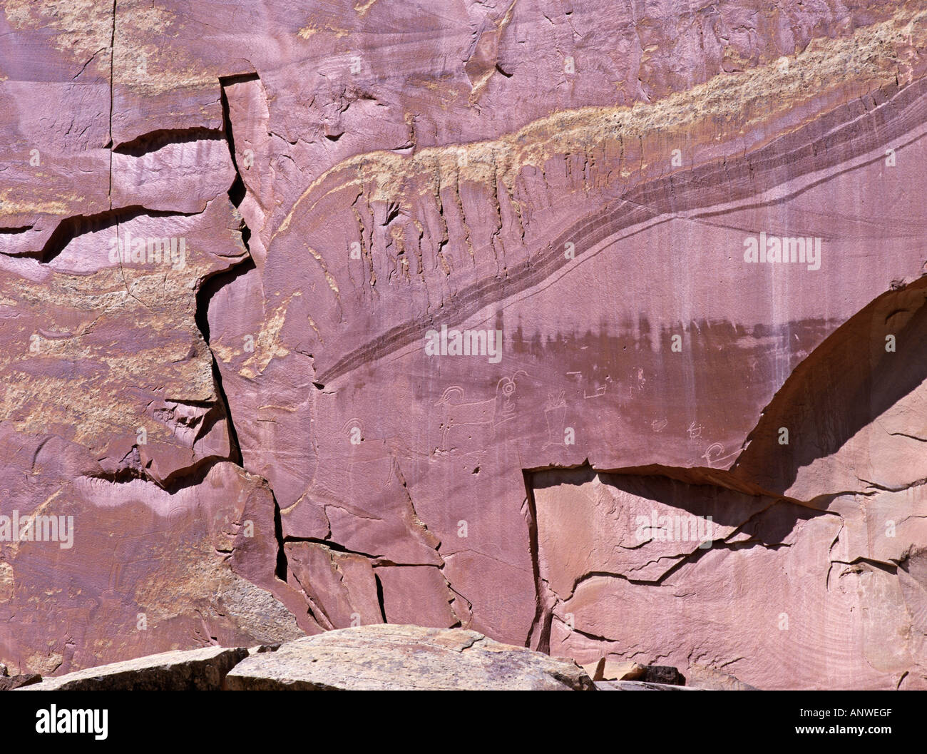 Pétroglyphes Fremont, Capitol Reef np, Utah, USA Banque D'Images