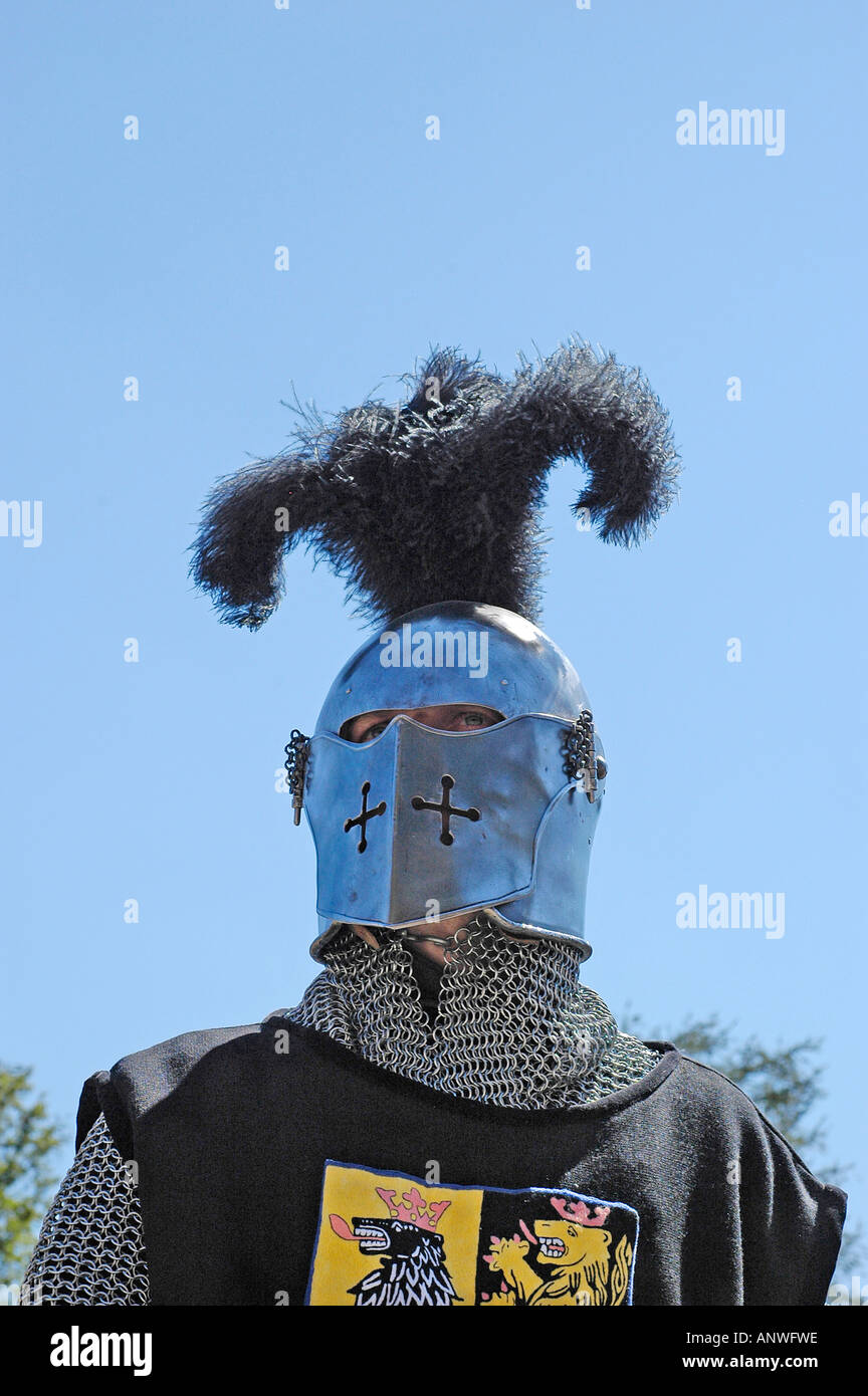 Chevalier en costume médiéval chevalier médiéval, festival Kaltenberger, Ritterspiele Kaltenberg, Haute-Bavière, Allemagne Banque D'Images