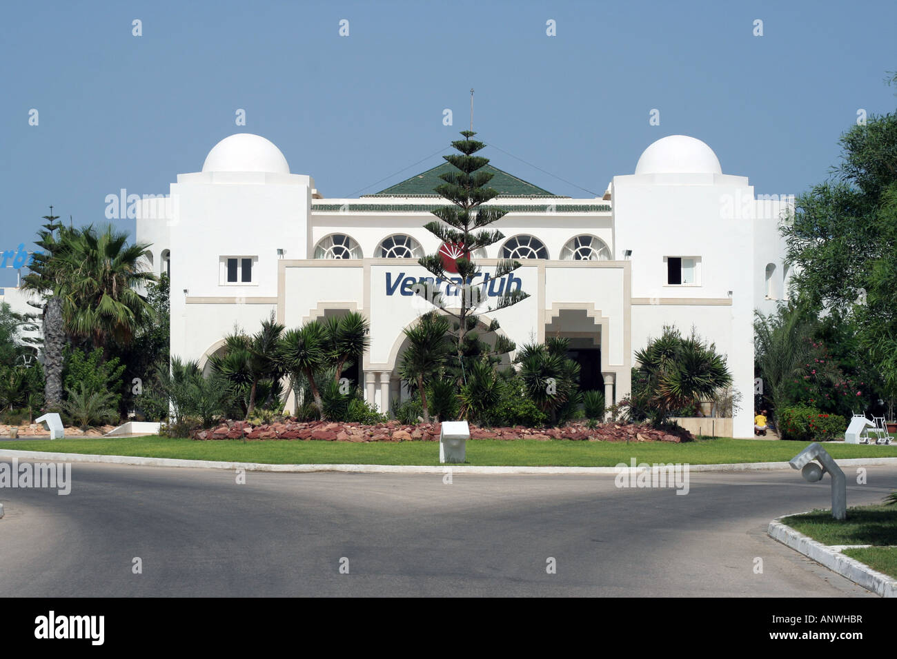Vue de face de l'hôtel à Djerba, Tunisie. Banque D'Images