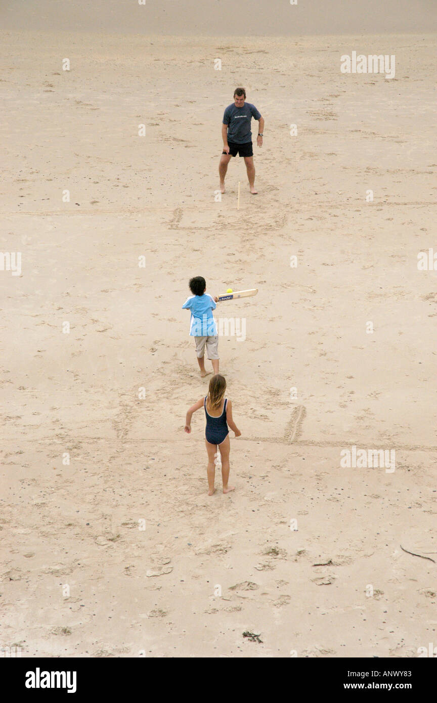 Cricket de la famille sur la plage Banque D'Images