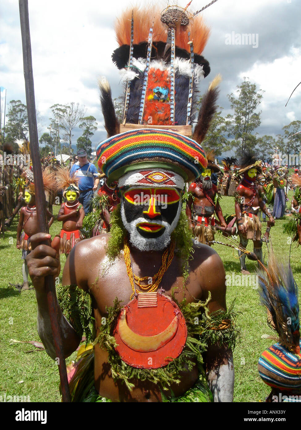 Warrior au Highland Festival, Papouasie Nouvelle Guinée Banque D'Images