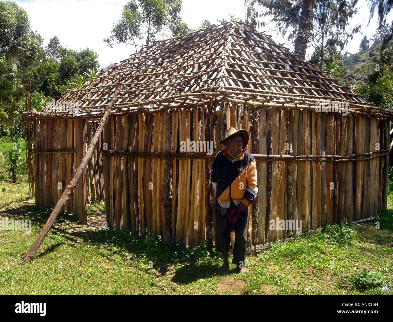 Construction d'une hutte traditionnelle, Papouasie Nouvelle Guinée Banque D'Images