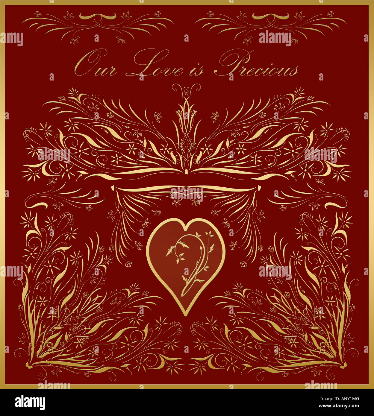 Belle carte de Saint-Valentin de style victorien en or Banque D'Images