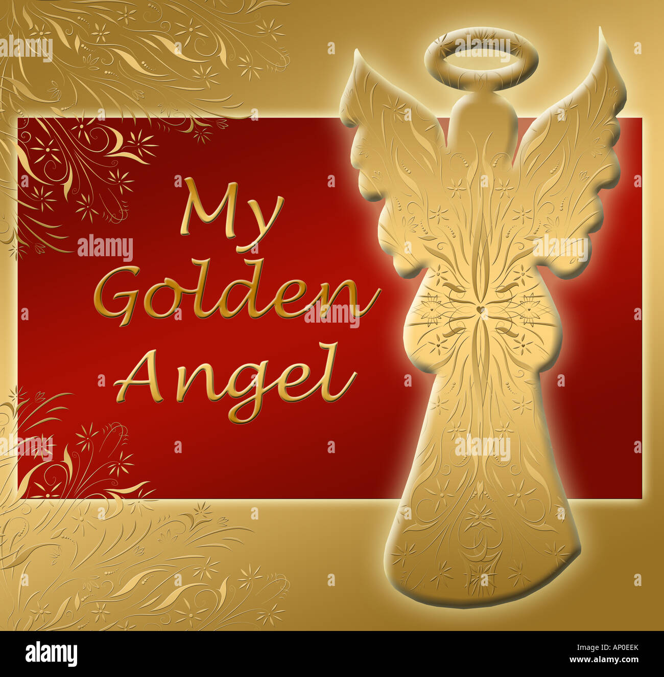 Rouge et Or magnifique image et texte pour un ange d'or Banque D'Images