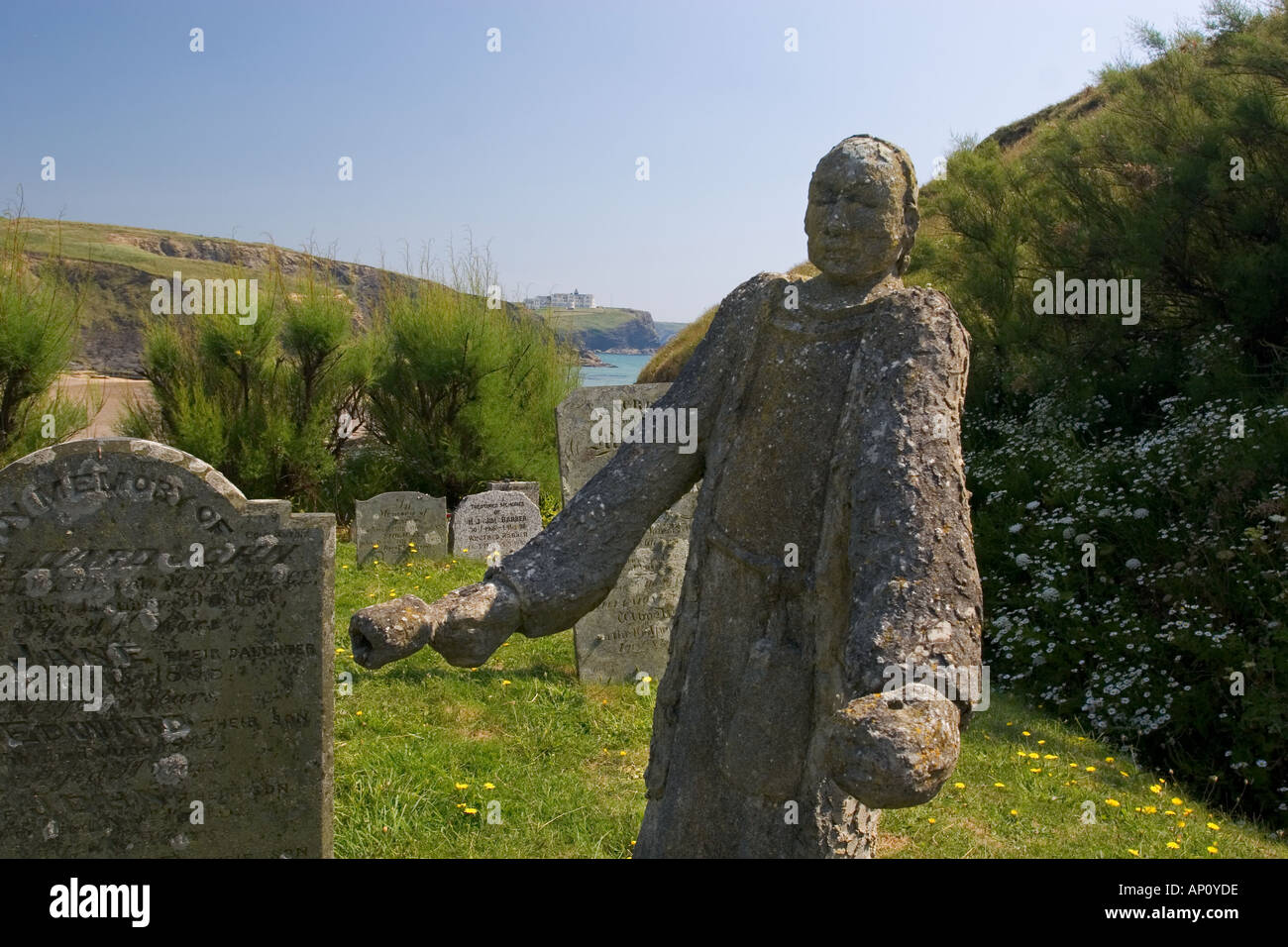 Statue de Saint Winwaloe Cornwall Banque D'Images