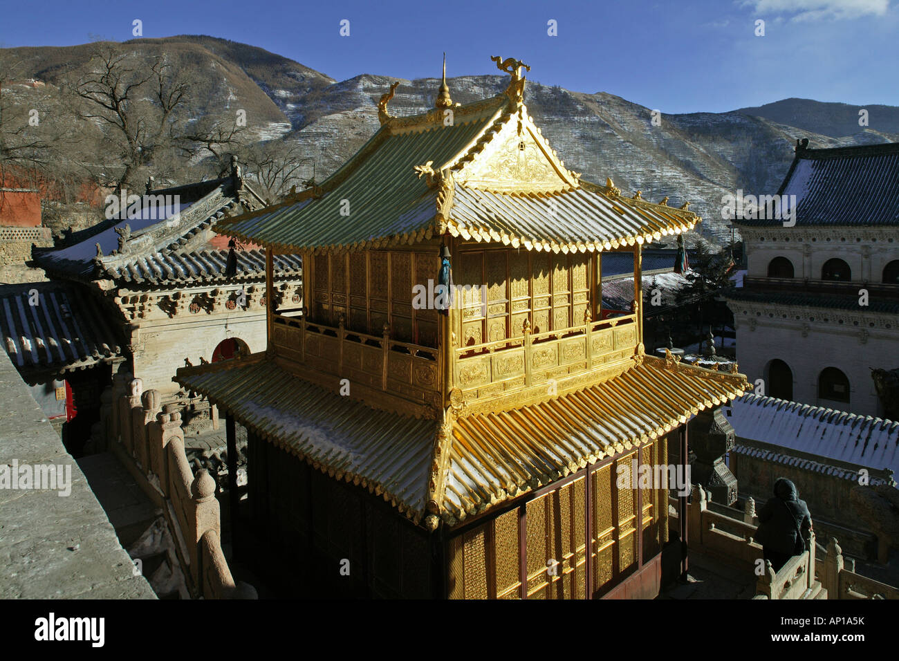 Palais de cuivre, Xian Tong Temple, Le Mont Wutai, plus vieux monastère dans Wutai Shan, dynastie Ming, cinq, de Terrace Mountain Buddhist Zent Banque D'Images
