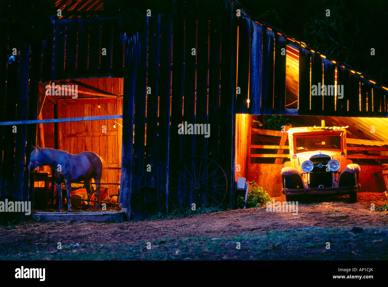Oldtimer horse stable dans l'ouest de North Cascades, Washington, USA Banque D'Images
