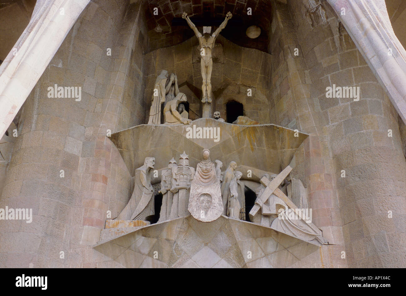 Détail de façade de la Passion de La Sagrada Família, Barcelone Banque D'Images