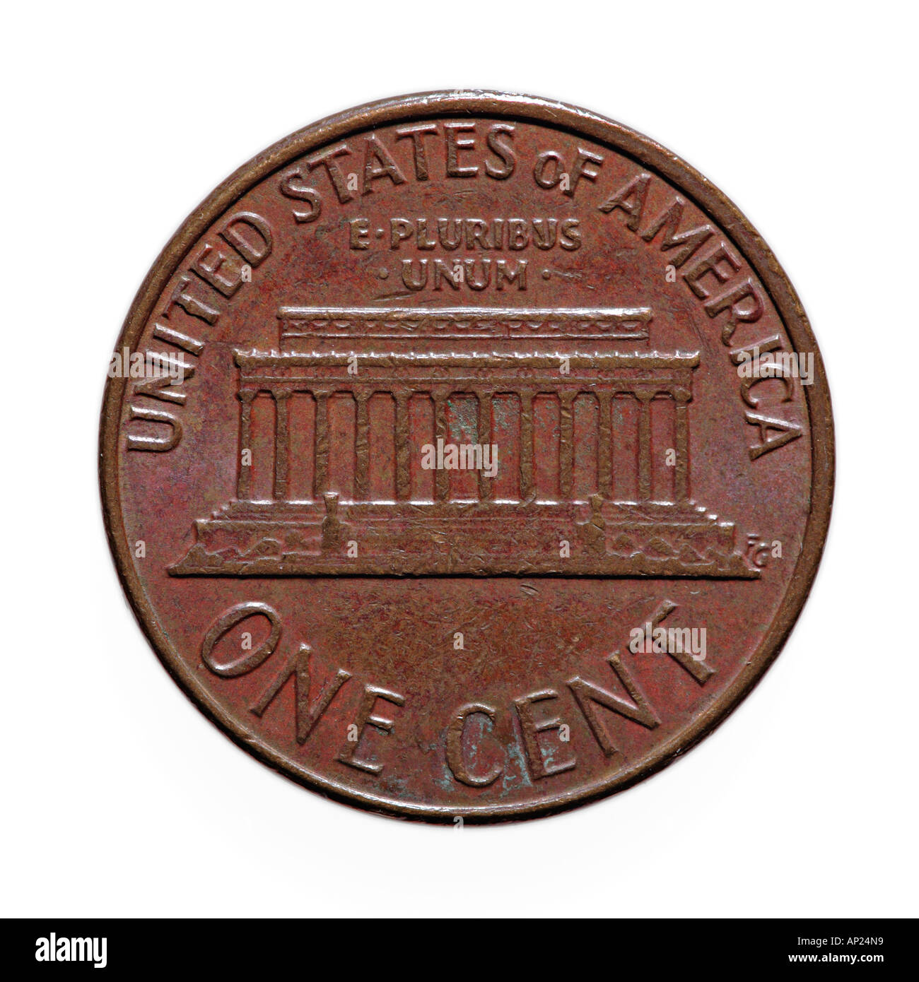 Pièce de un cent sur fond blanc U S devises dollar américain Banque D'Images