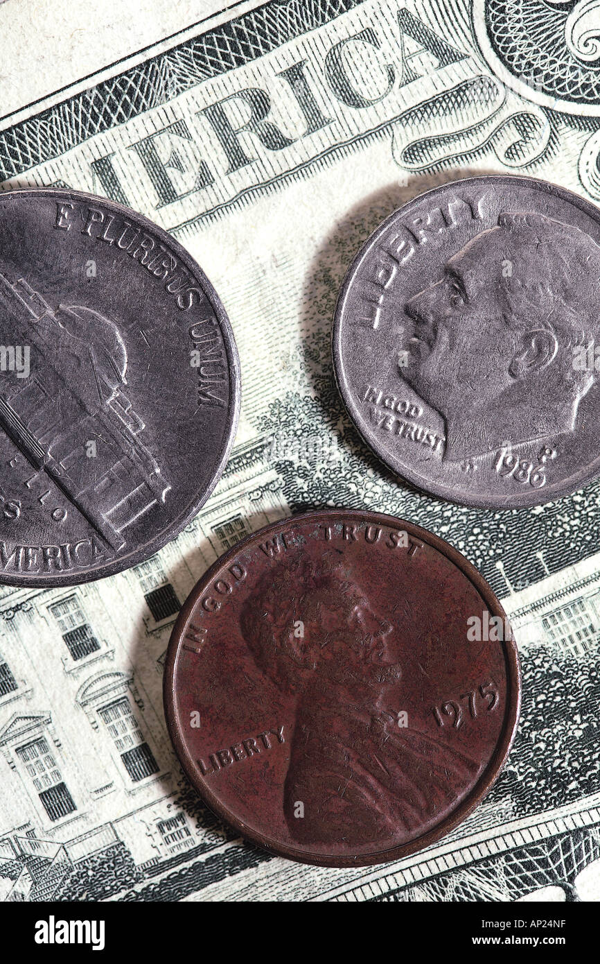 Les pièces et les billets américains, USA, monnaie, argent Banque D'Images