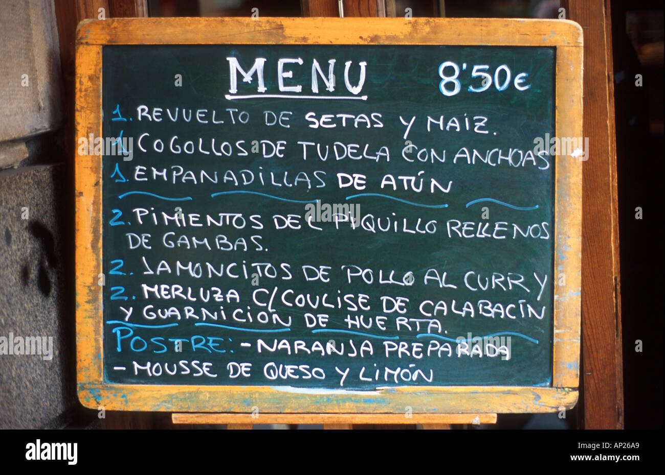 Panneau de menu dans un restaurant à Madrid Espagne Banque D'Images