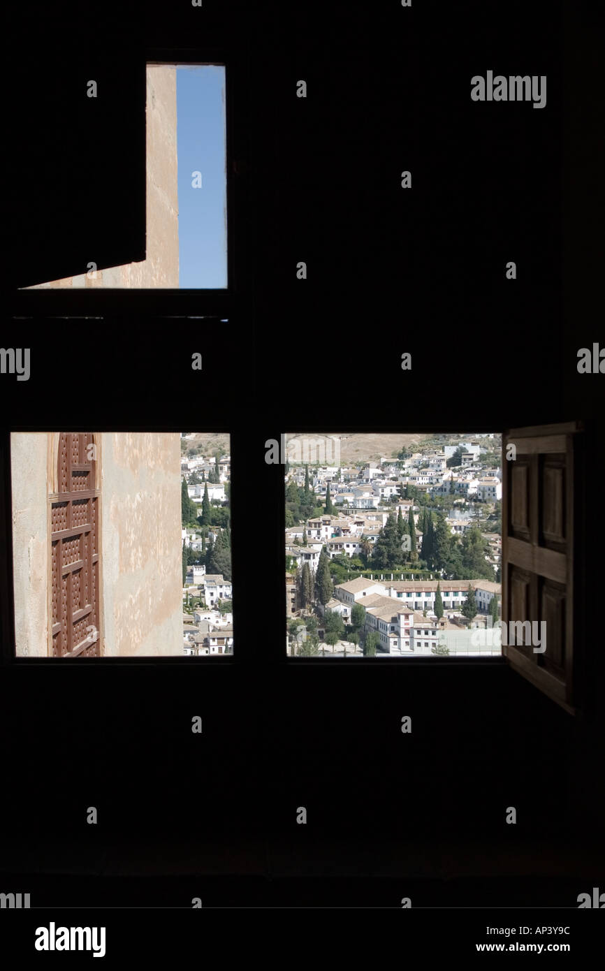 Alhambra de Grenade Espagne windows Banque D'Images