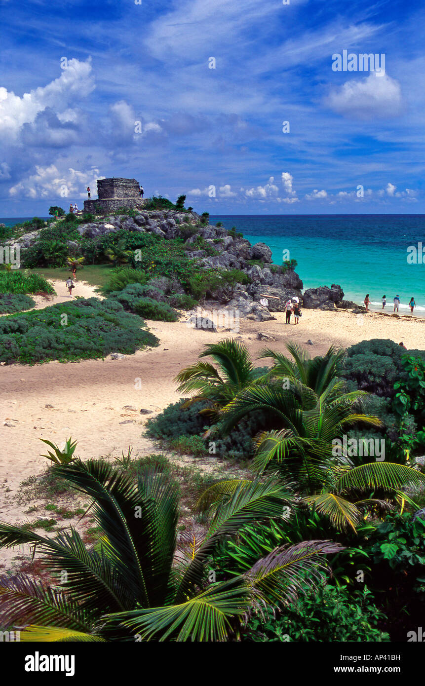 Ruines mayas et plage de Tulum sur la péninsule du Yucatan au Mexique Banque D'Images