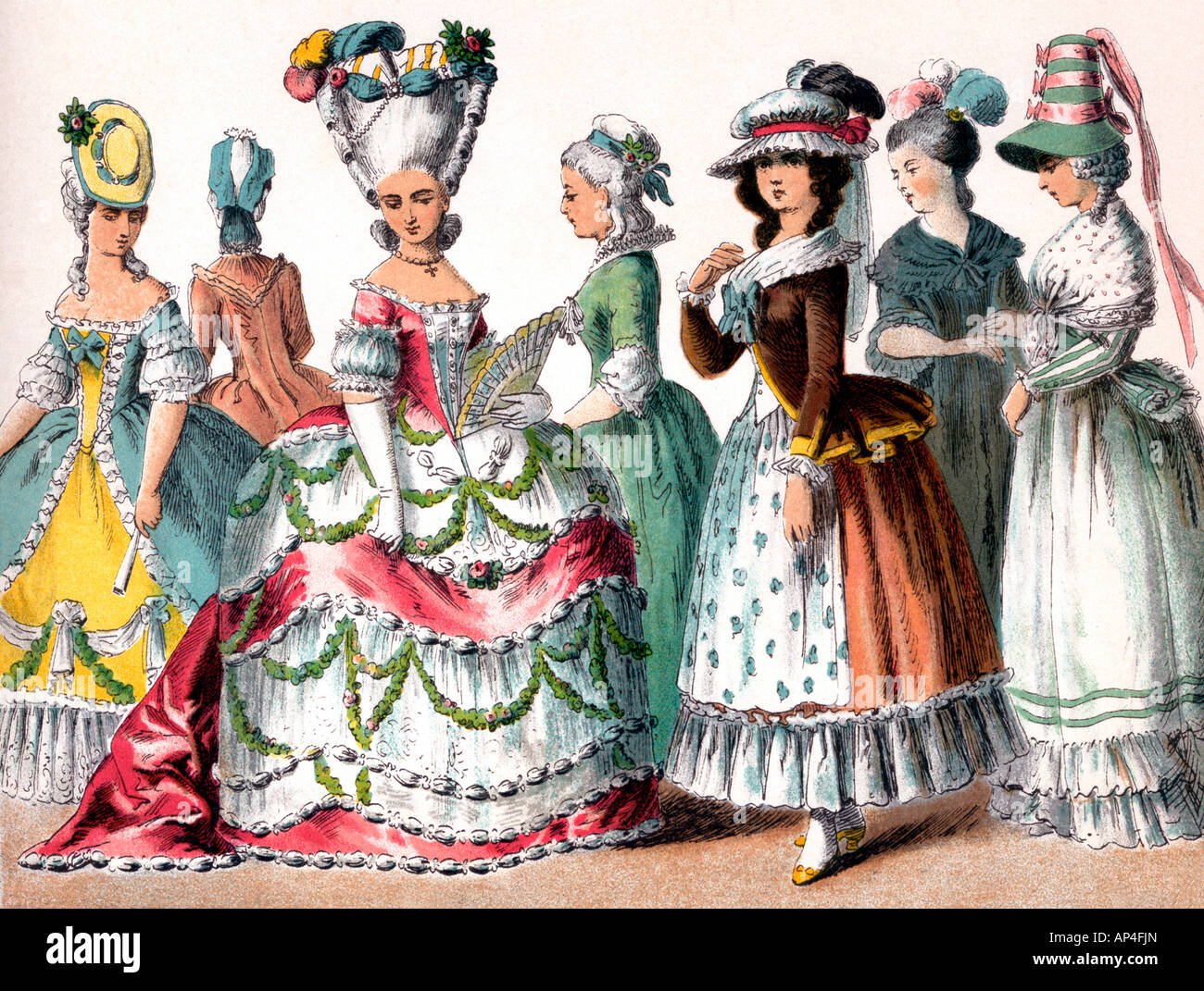 Les femmes françaises robe 1780-1790) Banque D'Images