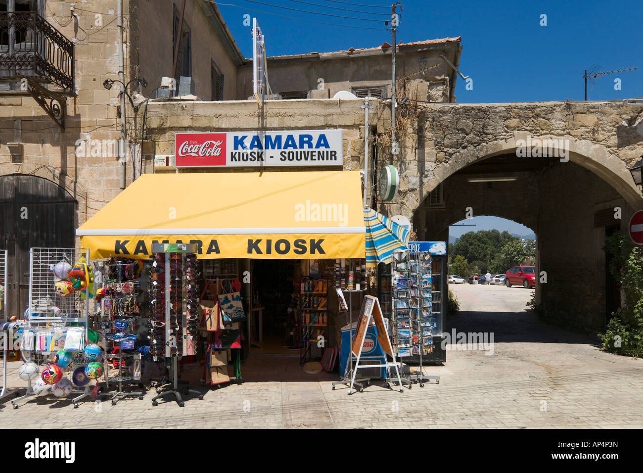 Kiosque dans centre village, polis, Chypre du Nord, de la Côte Ouest Banque D'Images
