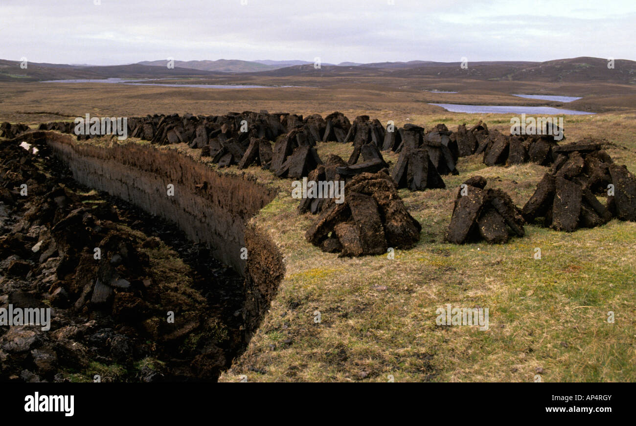 Vues côte paysage Shetland îles escarpées creusées de la tourbe comme combustible Banque D'Images