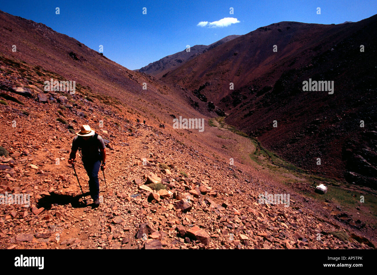 Un homme marche dans les montagnes de l'Atlas nr Marrakech (Maroc Afrique du Nord Banque D'Images