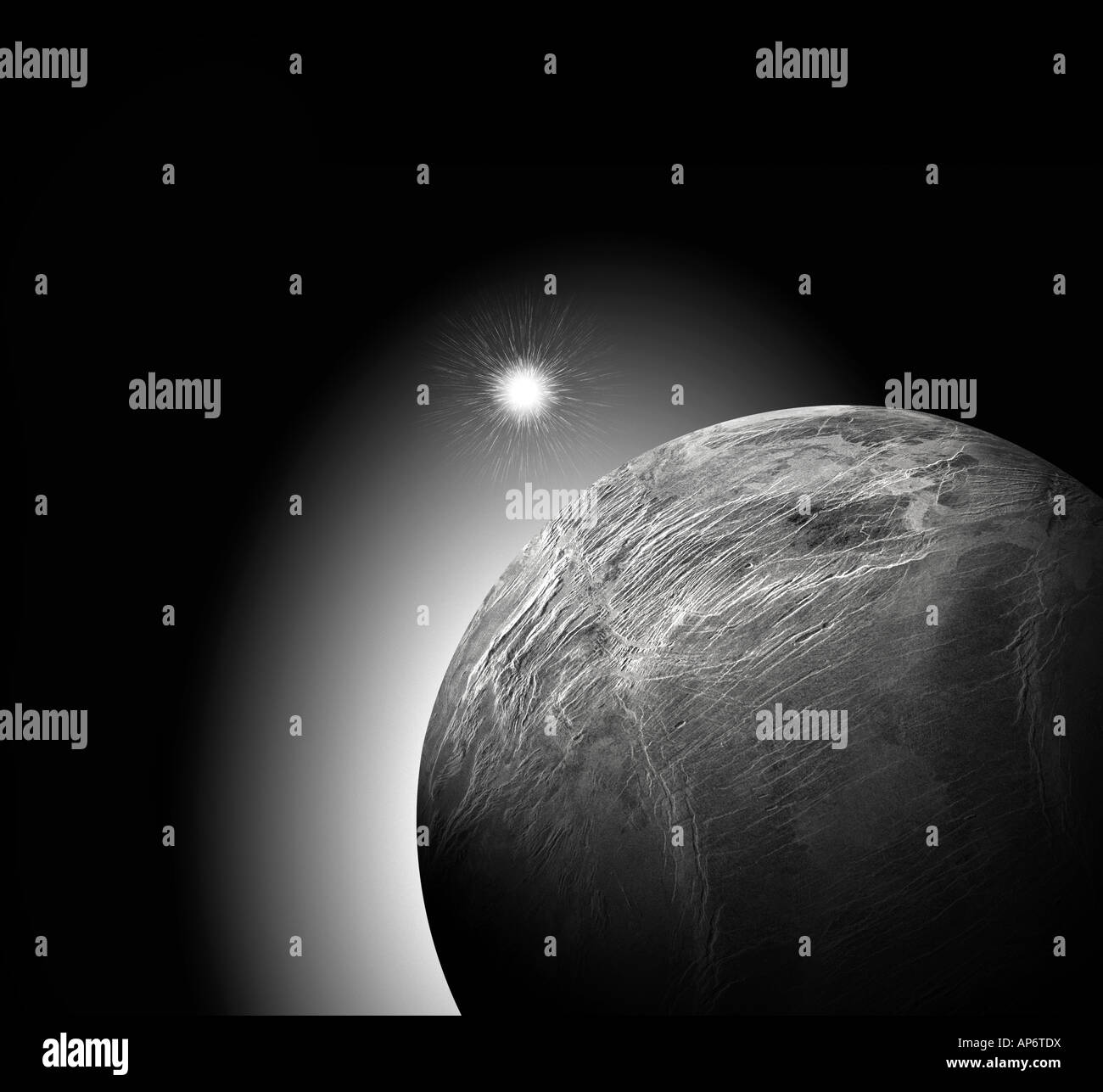 SunBurst derrière planète dans l'espace profond Banque D'Images