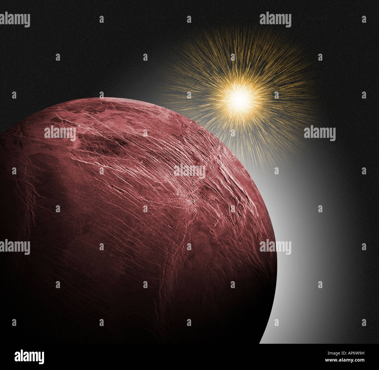 SunBurst derrière planète dans l'espace profond Banque D'Images