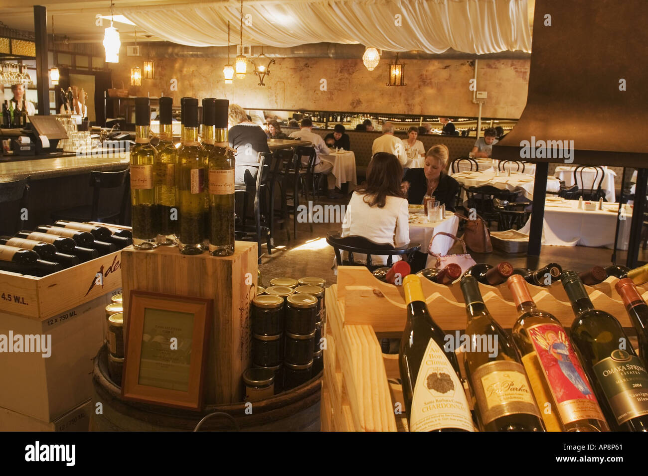 Sélection de vins café Los Olivos Los Olivos California Santa Ynez Valley Banque D'Images
