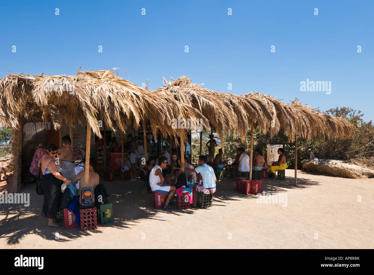 Bar de plage, plage d'Elafonissi, côte ouest, Province de La Canée, Crète, Grèce Banque D'Images
