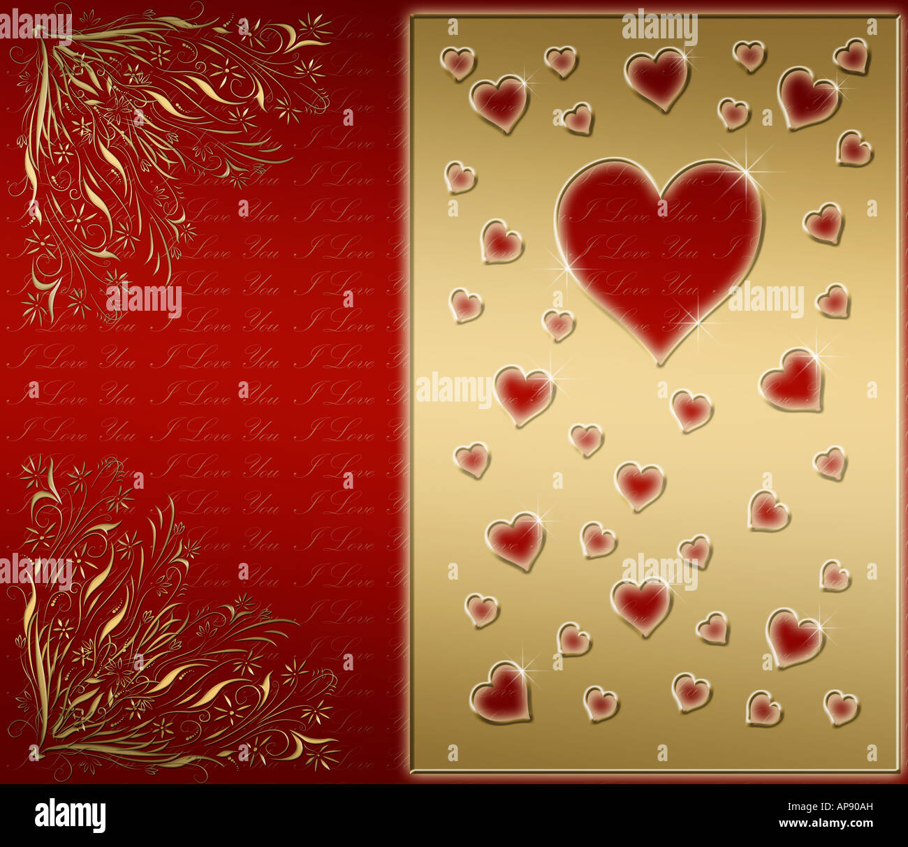 Une belle carte de saint Valentin avec des coeurs d'amour Banque D'Images