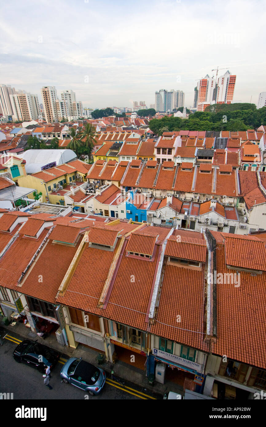 Toits et façades dans Little India à Singapour Banque D'Images