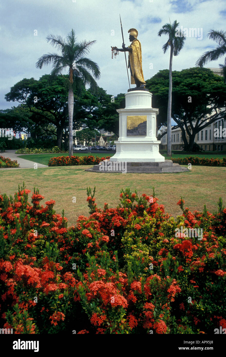 Statue de Kamehameha le Grand, ville de Honolulu, Oahu, Hawaii Banque D'Images