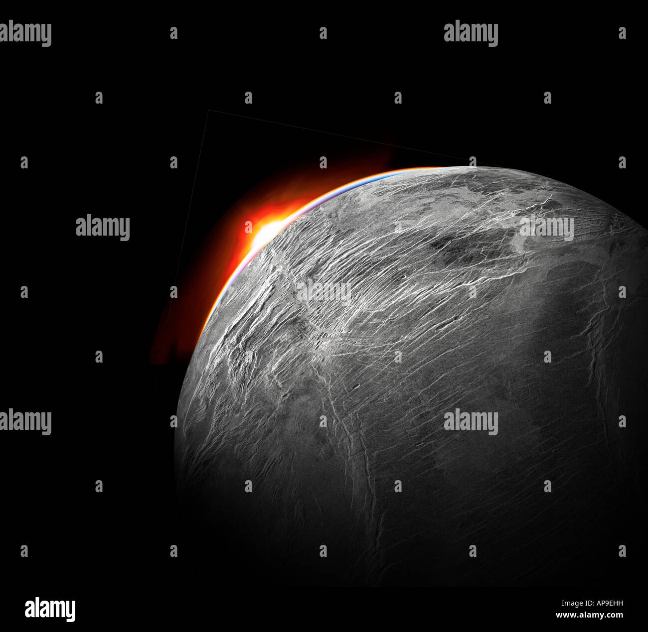 SunBurst derrière planète dans l'espace profond Banque D'Images