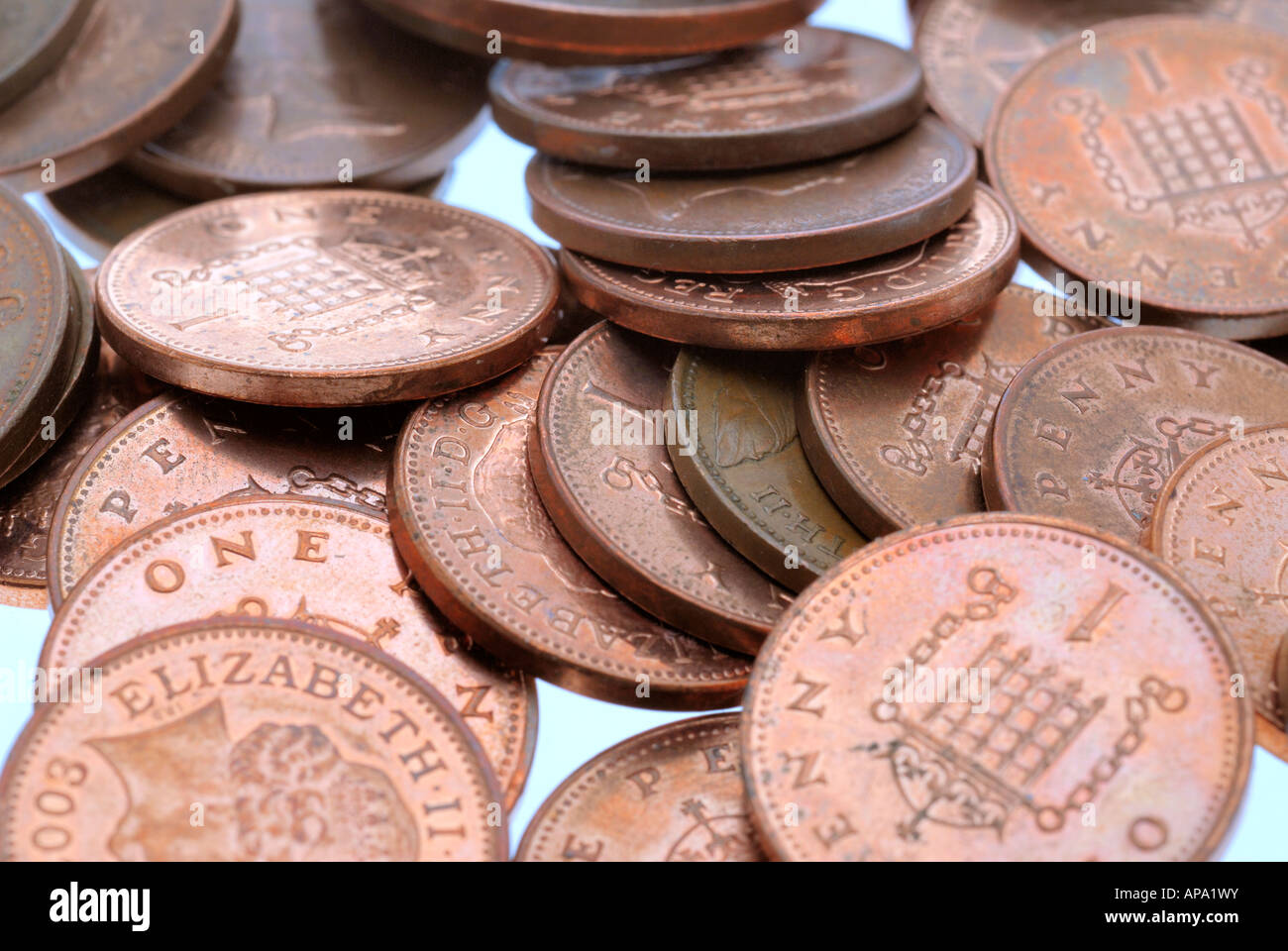 Pile de 1 pence Coins Banque D'Images