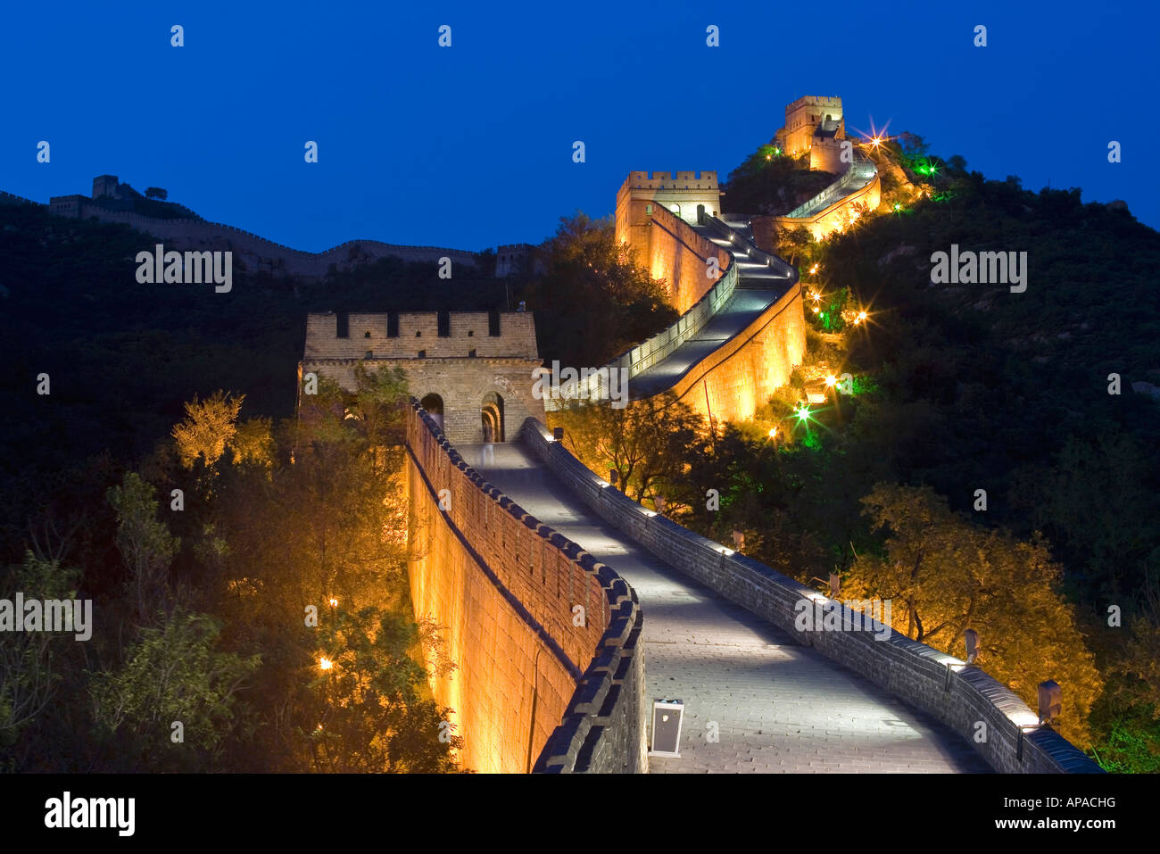 Scène de nuit de la Grande Muraille de Badaling Banque D'Images