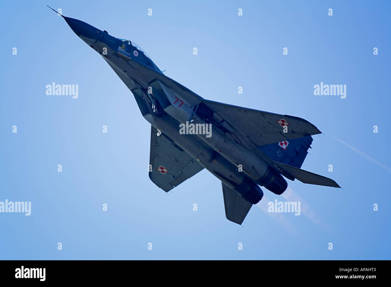 Polish Air Force MiG-29 Fulcrum jet sur afterburner plein Banque D'Images