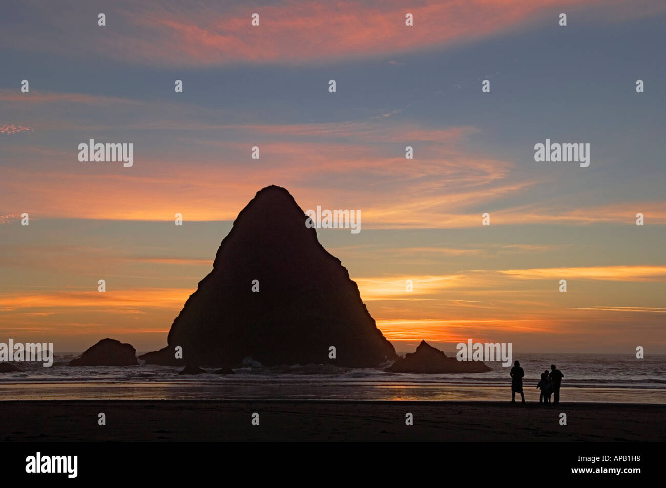 Les piles de la mer et le coucher du soleil à Whaleshead Beach Samuel H Boardman corridor panoramique de l'état de la côte sud de l'Oregon Banque D'Images Les piles de la mer et le coucher du soleil à Whaleshead Beach Samuel H Boardman corridor panoramique de l'état de la côte sud de l'Oregon Banque D'Images