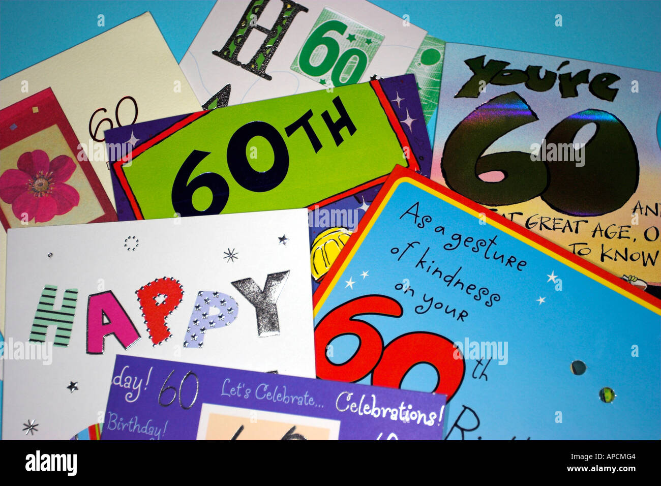 Collection de cartes d'anniversaire pour célébrer un 60e anniversaire. Banque D'Images