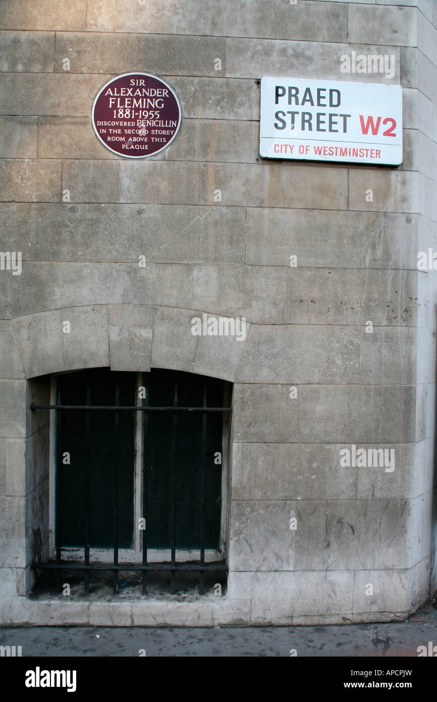 Sir Alexander Fleming plaque sur Praed Street, Paddington, London Banque D'Images