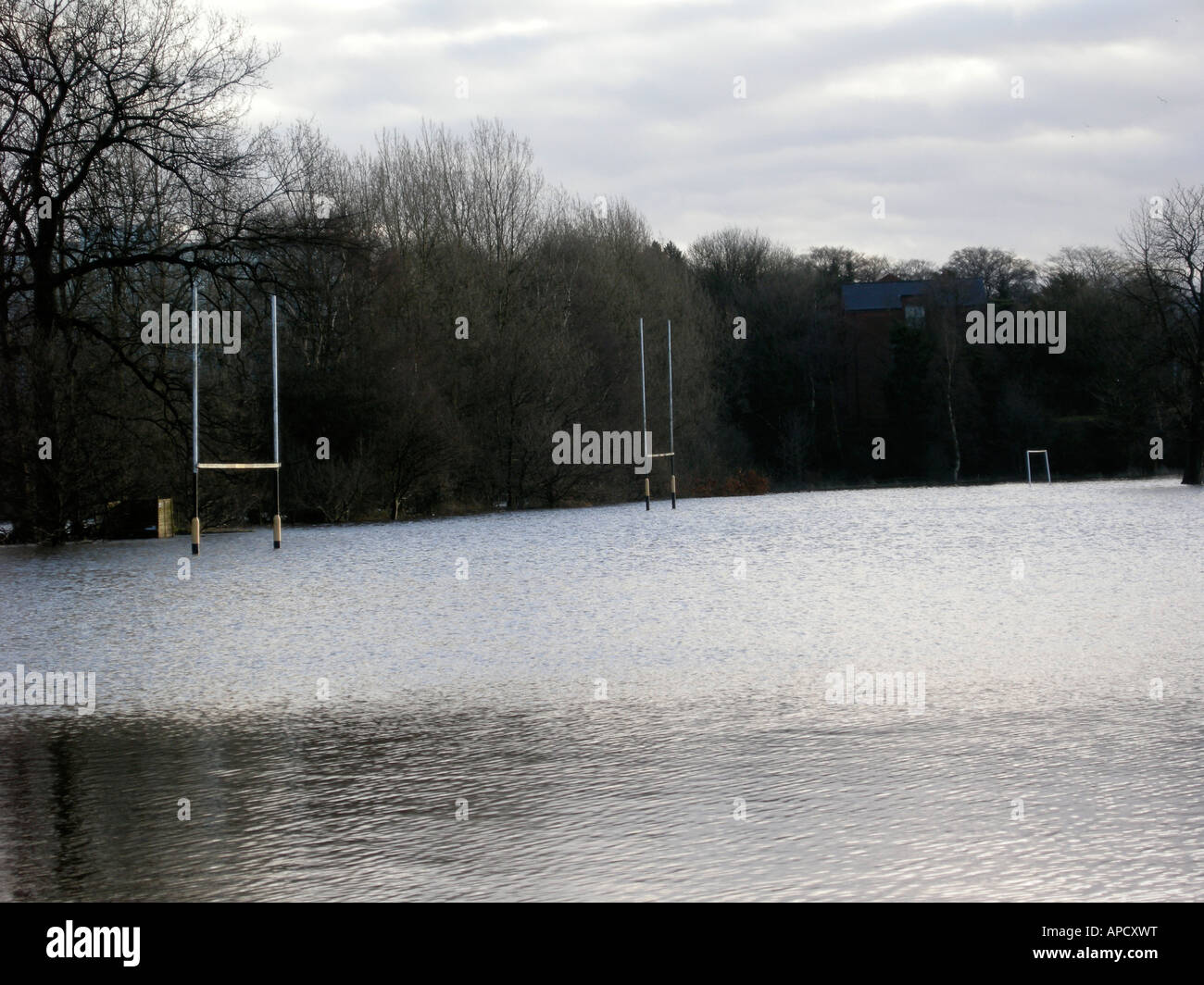 Terrains de rugby inondé Banque D'Images