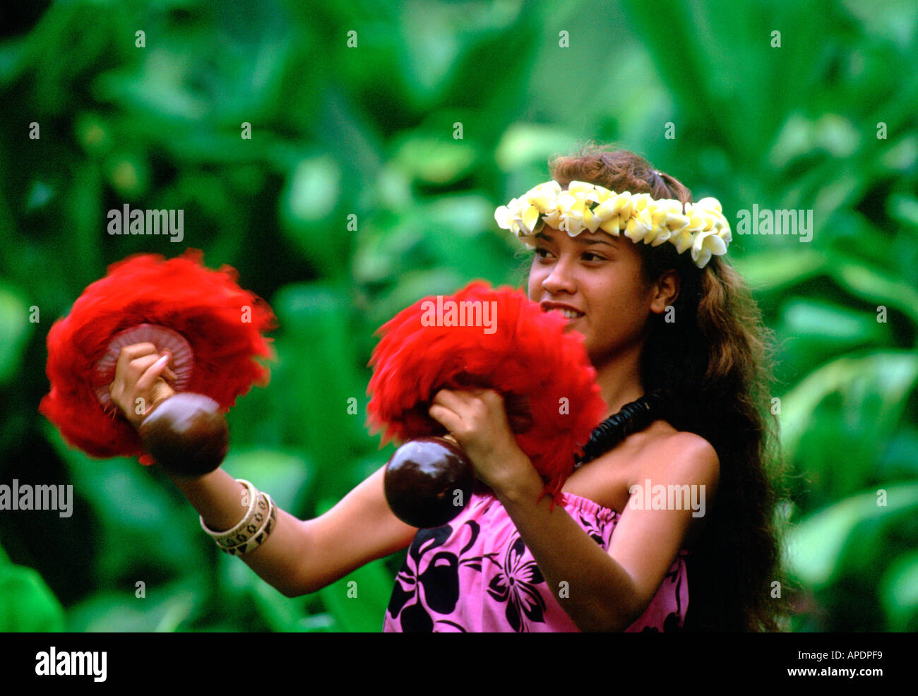 Danseuse de Hula, Close up, Oahu, Hawaii, Banque D'Images