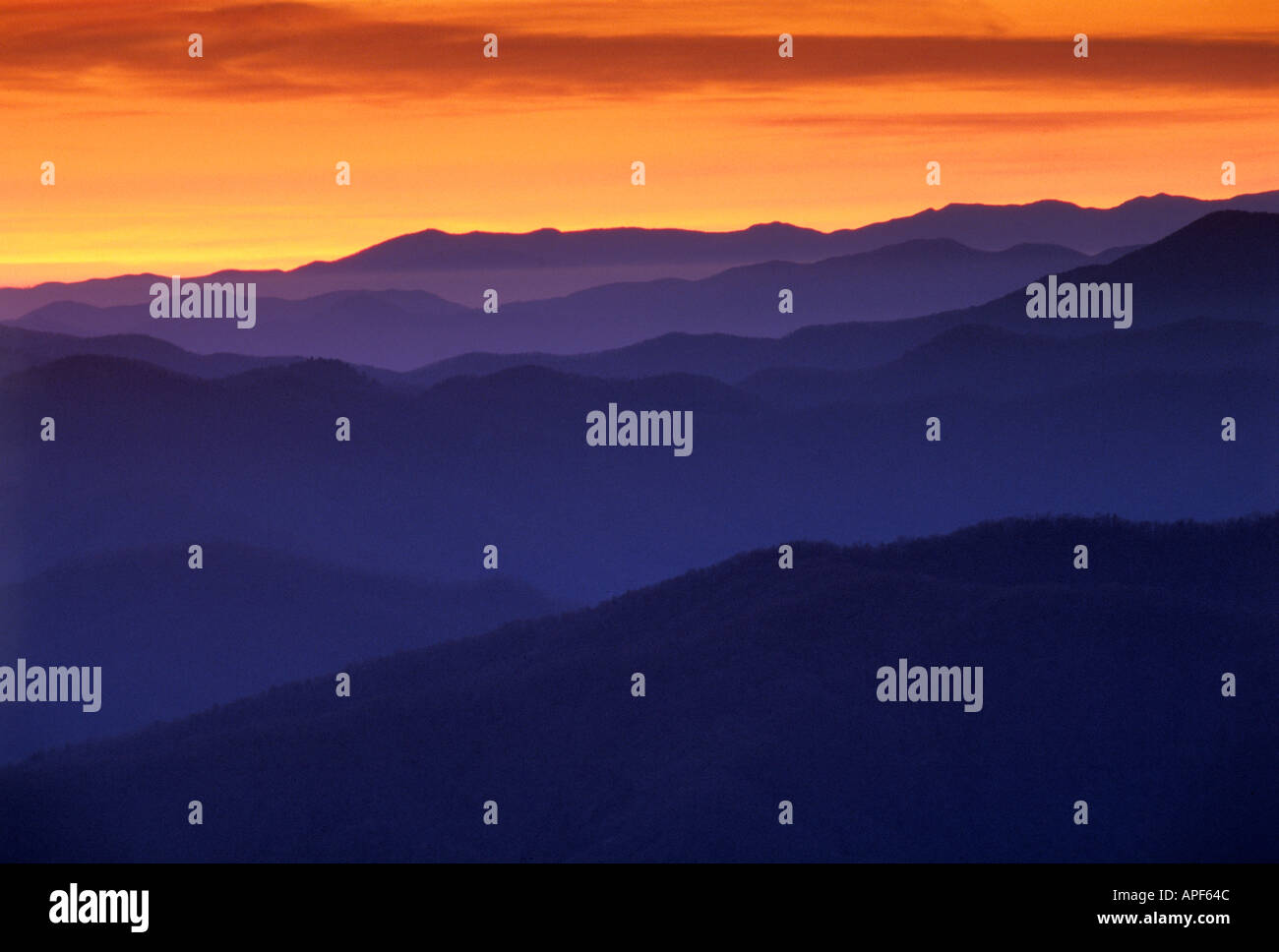 Les lignes de crête des montagnes Smoky décrites avant l'aube Smoky Mountains National Park Utah Banque D'Images