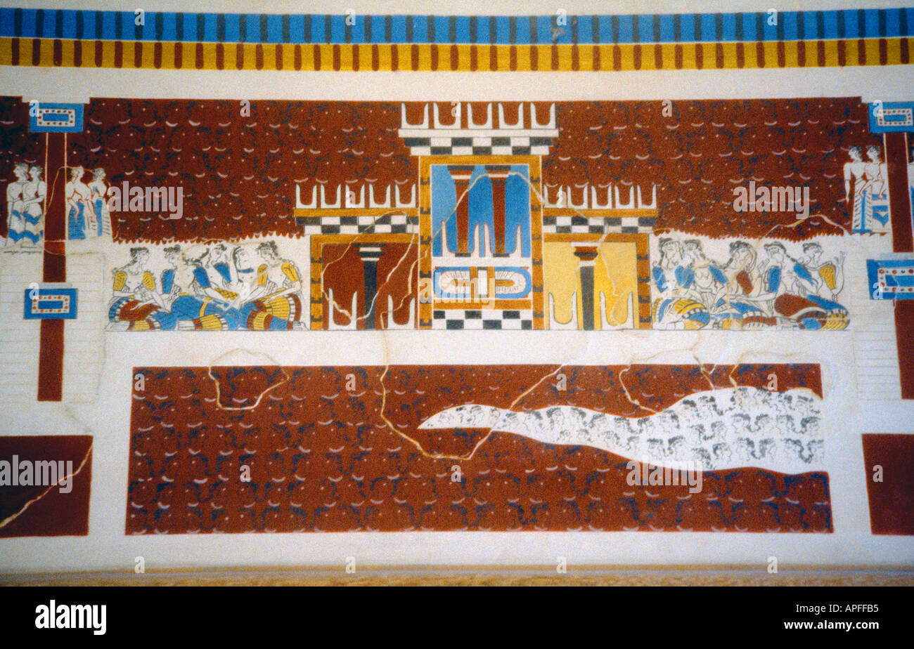 Crète Grèce Cnossos la fresque de tribune du sanctuaire tripartite Banque D'Images