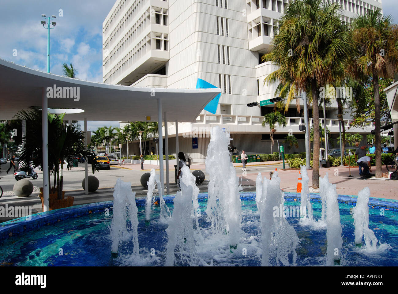 Fontaines sur Lincoln Road, Miami Beach, États-Unis Banque D'Images